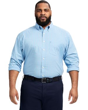 Izod Big And Tall Performance Comfort Long Sleeve Gingham Button Down Shirt - Blue