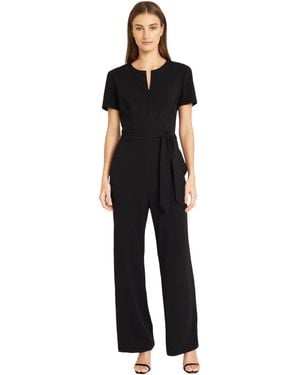 Donna Morgan Short Sleeve Notch Neck Waist Tie | Jumpsuits For Dressy - Black