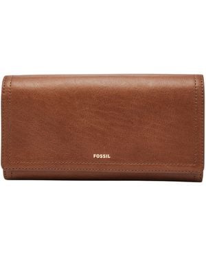 Fossil Logan Leather Wallet Rfid Blocking Flap Clutch Organizer - Brown