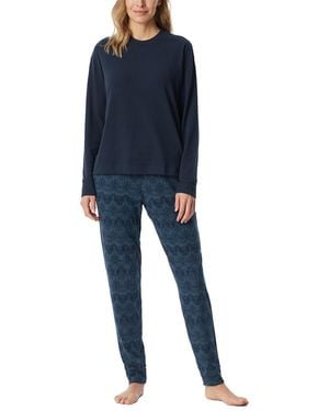 Schiesser Schlafanzug Set lang extra warm-Selected Premium Warming Pyjamaset - Blau