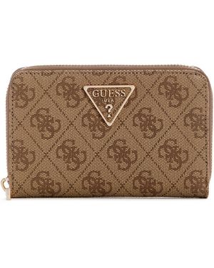 Guess Laurel Ii Slg Medium Zip Around Wallet Latte Logo - Brown