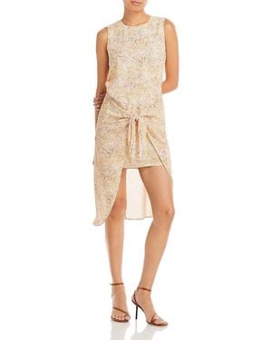 BCBGMAXAZRIA Womens Fit And Flare High Low Asymmetrical Hem Tie Waist Midi Dress - Natural