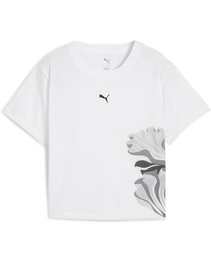 PUMA Floral Ribbon Fashion Graphic Short Sleeve T-Shirt L - Bianco