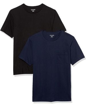 Amazon Essentials Maglietta Girocollo a iche Corte con Taschino Uomo - Blu
