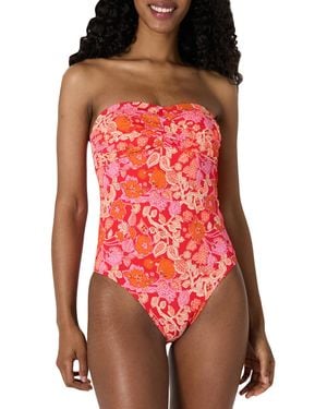 Amazon Essentials Traje de baño de una Pieza Tipo Bandeau Mujer - Rojo