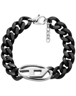 DIESEL Oval D Logo Schwarz Edelstahl Armband
