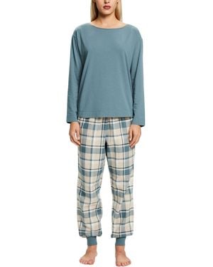 Esprit Pyjamaset Van Geruit Flanel - Blauw