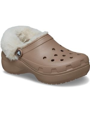 Crocs™ Classic Platform Fuzz Lined Clog Latte Size 8 Uk - Brown