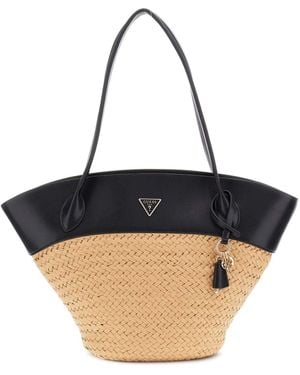 Guess Venere Large Tote Shoulder Bag Natural / Black Light Brown - Blue