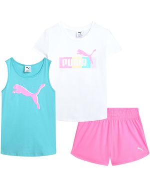 PUMA 3-teiliges Performance T-Shirt Tank Top Gym Shorts Sommer Athletic Outfit für - Weiß