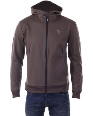 Guess Felpa con Cappuccio Uomo Teddy Full Zip Hoodie Regular Fit Marrone - Viola