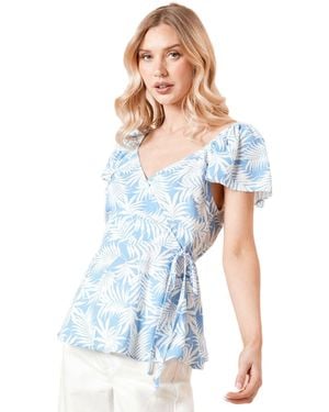 Dorothy Perkins Palm Wrap Front Frill Sleeve Blouse - White