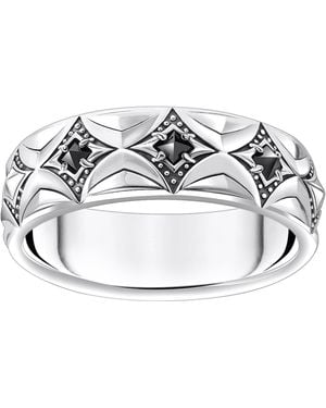 Thomas Sabo Ring Rautenmuster mit schwarzen Steinen Silber geschwärzt 925 Sterlingsilber - Weiß