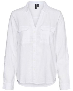 Vero Moda Vmlinn Linen Bumpy Ls Shirt Wvn Noos Long Sleeve Blouse - White