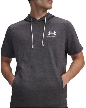 Under Armour Rival Terry Left Chest Short Sleeve Hoodie - Black