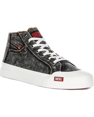 DIESEL S-athos Nmd Mid Denim Distressed Washed Hi Sne Trainers - Black