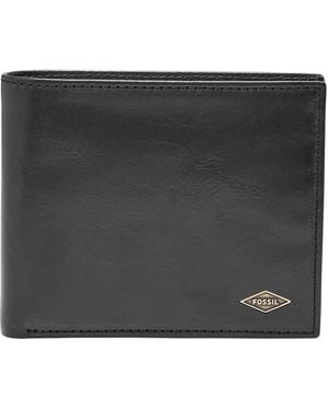 Fossil Men's Ryan Leather Rfid Blocking Large Coin Pocket Bifold Wallet - - Black