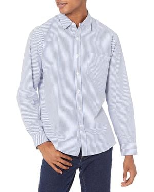 Amazon Essentials Camicia Casual in Popeline a iche Lunghe vestibilità Regular Uomo - Blu