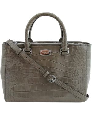 Michael Kors Kellen Satchel Bag Leather Grey Elephant Pattern Embossed Leather Medium Handbag - Multicolour