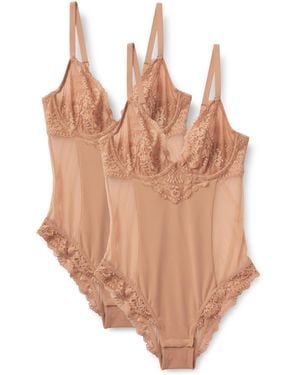 Amazon Essentials Body à Armatures en Dentelle Galonnée Extensible - Marron