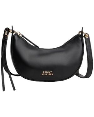 Tommy Hilfiger Leather Mini Crescent Bag With Removable Crossbody Strap - Black