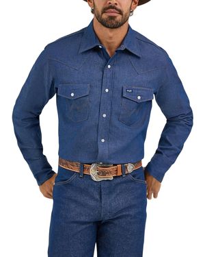 Wrangler Menscowboy Cut Western Long Sleeve Snap Work Shirt Firm Finish Dark Teal - Blue