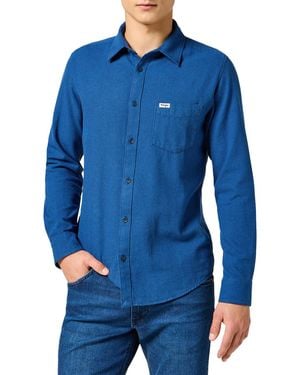 Wrangler 1 Pkt Flannel Shirt Blue