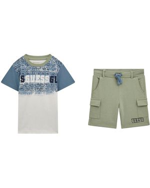 Guess T-shirt ecologica a maniche corte e pantaloncini sportivi da ragazzo - Blu