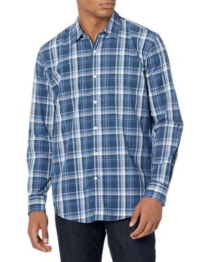Amazon Essentials – Camisa informal de popelín de manga larga de corte recto estándar para hombre - Azul