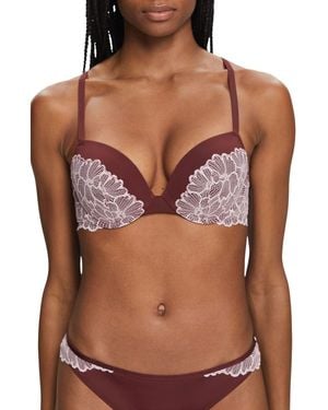 Esprit Big Flower Lace Rcs Clas.push Push Up Bra - Brown