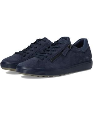 Ecco Soft 7 Side Zip Lace Trainer - Blue