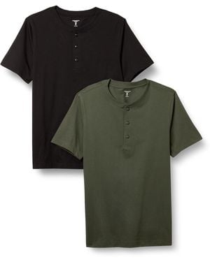 Amazon Essentials Maglietta Serafino A iche Corte in Cotone vestibilità Slim-Fit Uomo - Verde