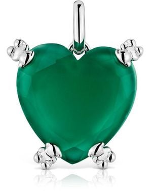 Tous Pendentif cœur pour femme en argent sterling et calcédoine traitée - Vert