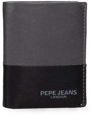 Pepe Jeans Ithaca Vertical Wallet Grey 8.5x10.5x1cm Leather By Joumma Bags - Black