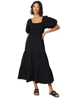Dorothy Perkins Puff Sleeve Shirred Bodice Midi Dress - Black