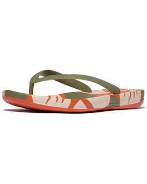 Fitflop Iqushion S Leaf-print Ergonomic Flip-flops - Brown