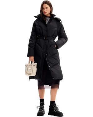 Desigual Woven Padded Long Overcoat Abrigo Largo para Mujer de Lana Acolchada - Negro