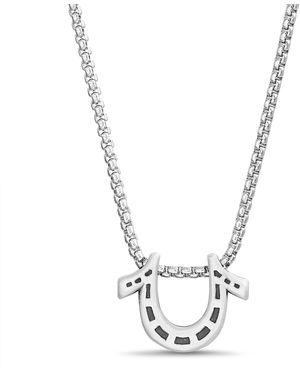 TRUE RELIGION Horseshoe Pendant 22 Inch Long Rolo Chain Necklace For Stainless Steel - Metallic