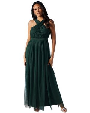 Coast Cross Neck Halter Mesh Bridesmaid Dress - Green