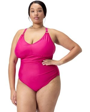 Speedo Shaping V-neck Plus 1 Piece Swimsuit In Pink