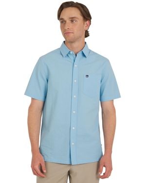 Quiksilver Premium Cotton Short Sleeve Button Down Seersucker Shirt - Blue