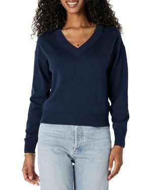 Amazon Essentials Relaxed-fit Lightweight V-neck Cropped Sweater - Blue