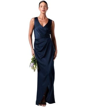Coast Ruched Waist Detail Satin Bridesmaid Dress - Blue