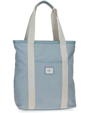 Pepe Jeans Cora Shopper Blauw 35 X 40 X 12 Cm Katoen