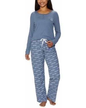 Calvin Klein S 2 Piece Fleece Pyjama Set - Blue