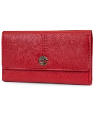 Timberland Womens Leather Rfid Flap Cluth Organizer Wallet - Red