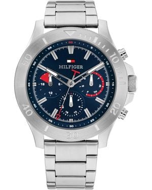 Tommy Hilfiger Reloj Analógico de Cuarzo Multifunción para Hombre con Correa de Acero Inoxidable Plateada - 1792113 - Gris