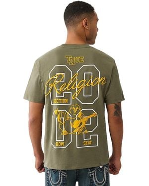 TRUE RELIGION 's Short Sleeve College Tee– Crewneck Collegiate Logo- Kalamata - Green
