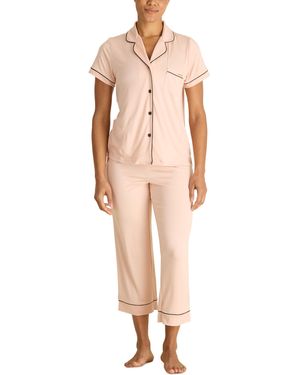 BCBGMAXAZRIA Pajama Set Short Sleeve Notch Collar With Pants - Pink