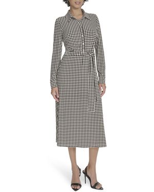 Tommy Hilfiger Long Sleeves Collared Houndstooth Jersey Shirtdress Casual Dress - Grey